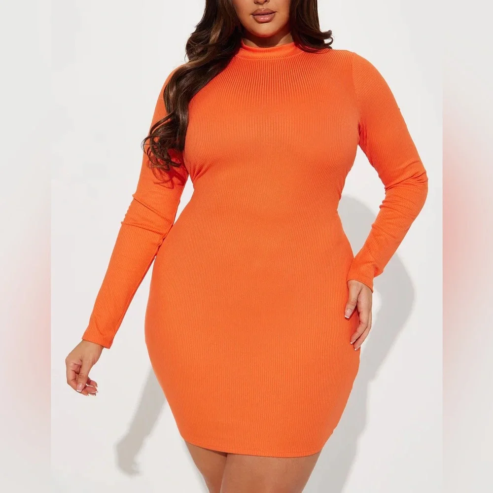 Orange NWT Long Sleeve Bodycon Dress - Picture 1 of 6